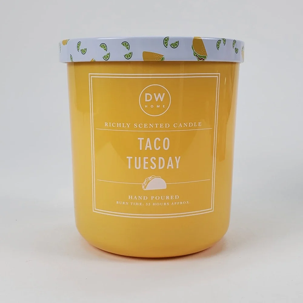 DW Home Taco Tuesday Scented Candle Yellow Jar Taco Lime Lid 8.8oz DGS4044